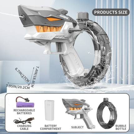 Grey Electric Shark Water Gun for Kids - Automatic Continuous Shot Blaster with Large Capacity Water Bottle & Rechargeable Lithium Battery - Long Range Summer Outdoor Toy