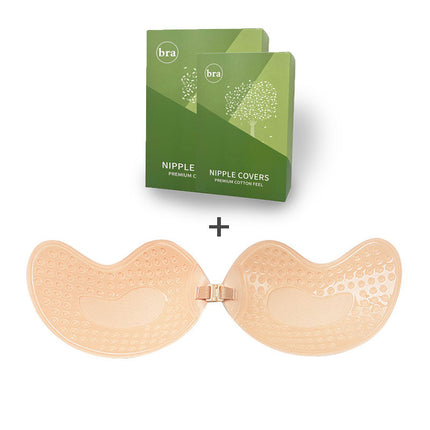 3-PCS Skin color Invisible Silicone Push-Up Bra - Reusable Adhesive Mango Breast Pasties with Breathable Design - Strapless Backless Self-Adhesive Nipple Covers for Women(Cup A)