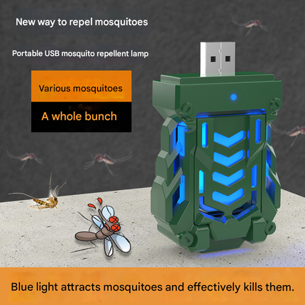 Green Portable USB Mosquito Repellent Heater - Electric Mosquito Killer with Blue Light Lure - Smart Thermostatic for Indoor & Outdoor Use - Non-Toxic & Silent