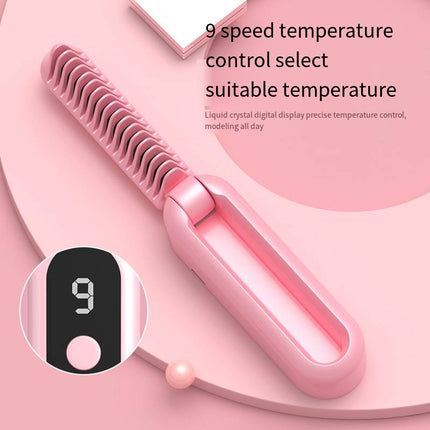 Purple Portable Foldable Cordless Hair Straightener Comb - 2-in-1 Ionic Styling for Smooth, Frizz-Free Hair