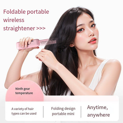 Purple Portable Foldable Cordless Hair Straightener Comb - 2-in-1 Ionic Styling for Smooth, Frizz-Free Hair