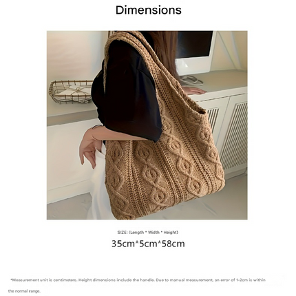 Beige square Bohemian Knit Shoulder Bag - Hand-Woven Crochet Tote for Women