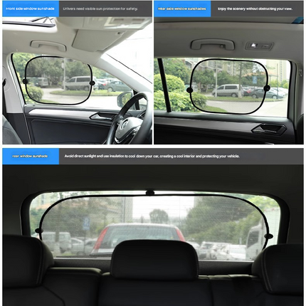 Black Universal Car Window Sun Shade Set - Mesh Fabric UV Protection(One hole-free rear gear + four hole-free side gears)