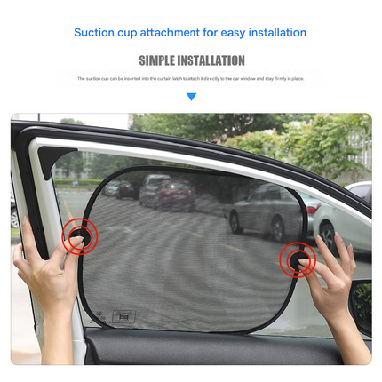 Black Universal Car Window Sun Shade Set - Mesh Fabric UV Protection(One hole-free rear gear + four hole-free side gears)