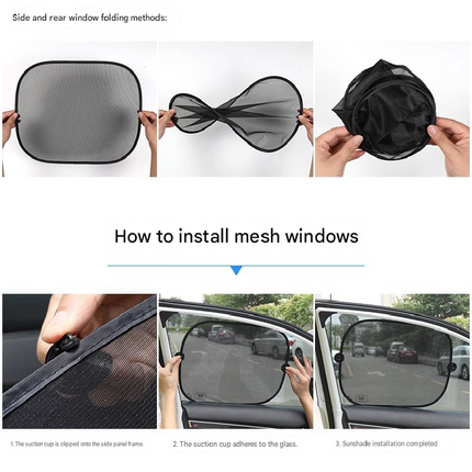 Black Universal Car Window Sun Shade Set - Mesh Fabric UV Protection(One hole-free rear gear + four hole-free side gears)