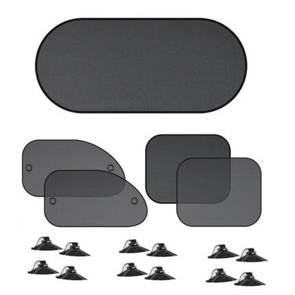 Black Universal Car Window Sun Shade Set - Mesh Fabric UV Protection(One solid rear baffle + two perforated angled baffles + two solid side baffles)
