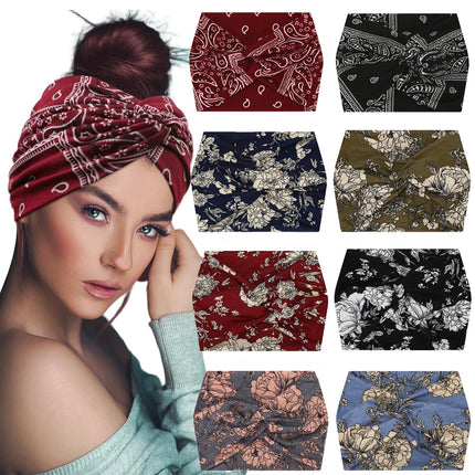 5-PCS Wine red Women's Extra Wide Turban Headband - Elastic Yoga & Sports Hair Wrap