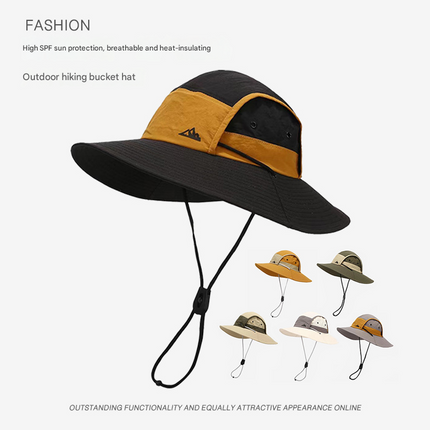 Orange Quick-Dry Sun Protection Bucket Hat for Men - Breathable Outdoor Hiking & Fishing Cap with Wide Brim