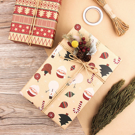 Christmas Gift Wrapping Paper 6-Pack - Vintage Kraft Style for Holiday Presents, 70x100cm
