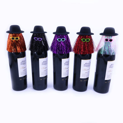 5-PCS Red Halloween Party Wine Bottle Hats - Spooky Creative Bottle Decorations, Approx. 8x12cm