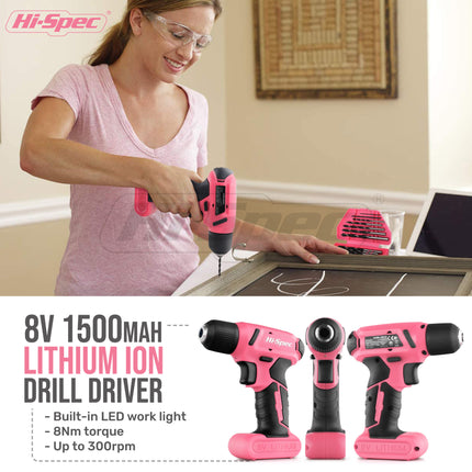 58 Piece Home Tool Set with 8V Cordless Drill Driver Kit Rechargeable Electric Screwdriver for DIY Repairs and Maintenance