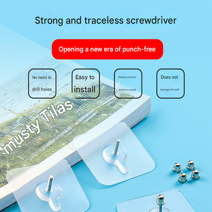 50-PCS Heavy Duty Adhesive Screw Stickers No Drilling Wall Hooks 6x6cm Waterproof Stainless Steel for Kitchen Bathroom Rental Friendly(12mm)