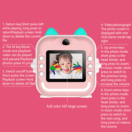 Blue cat Kids Instant Print Camera Zero Ink Digital Video Recorder with 32GB Card and 3 Paper Rolls Portable Rechargeable Toy Gift