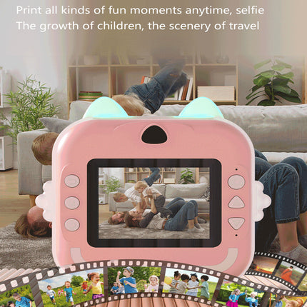 Blue rabbit Kids Instant Print Camera Zero Ink Digital Video Recorder with 32GB Card and 3 Paper Rolls Portable Rechargeable Toy Gift