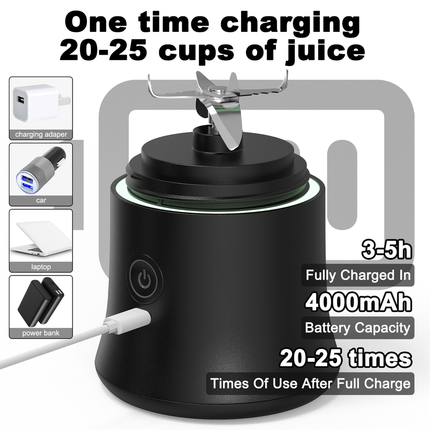 Black Portable Blender 600ml Personal Smoothie Maker USB Rechargeable Juicer Cup with 6 Stainless Steel Blades 4000mAh Battery for Gym Travel and Camping