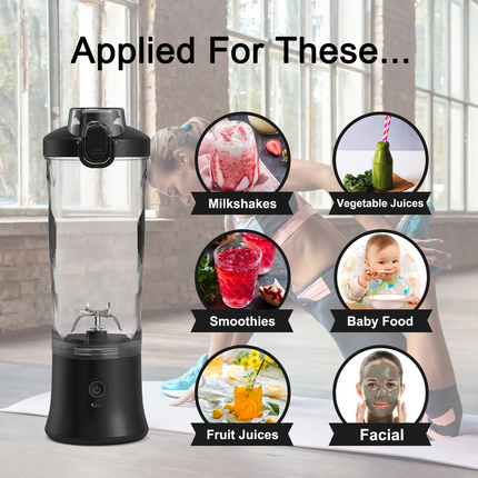 Green Portable Blender 600ml Personal Smoothie Maker USB Rechargeable Juicer Cup with 6 Stainless Steel Blades 4000mAh Battery for Gym Travel and Camping