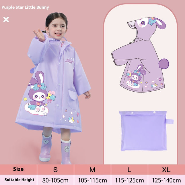 Purple rabbit  Kids Waterproof Raincoat with Expandable Backpack Slot Hooded Rain Jacket for Boys & Girls School & Outdoor(size:M)