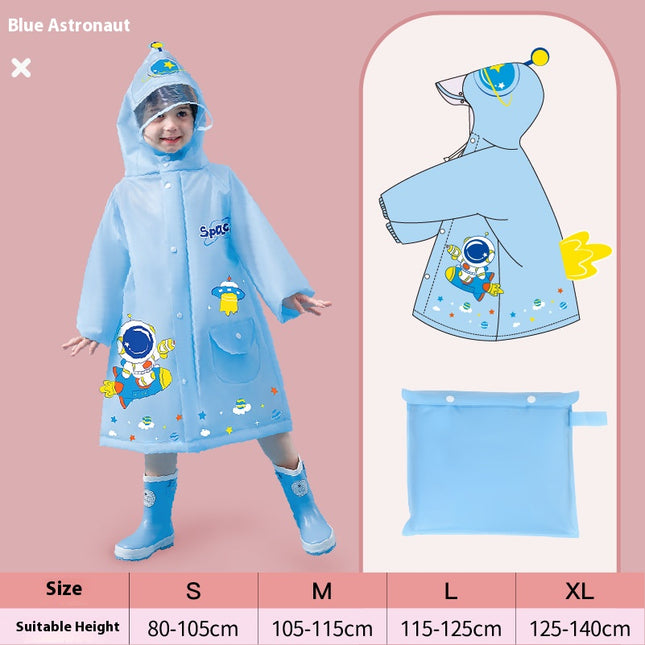 Blue astronaut  Kids Waterproof Raincoat with Expandable Backpack Slot Hooded Rain Jacket for Boys & Girls School & Outdoor(size:L)