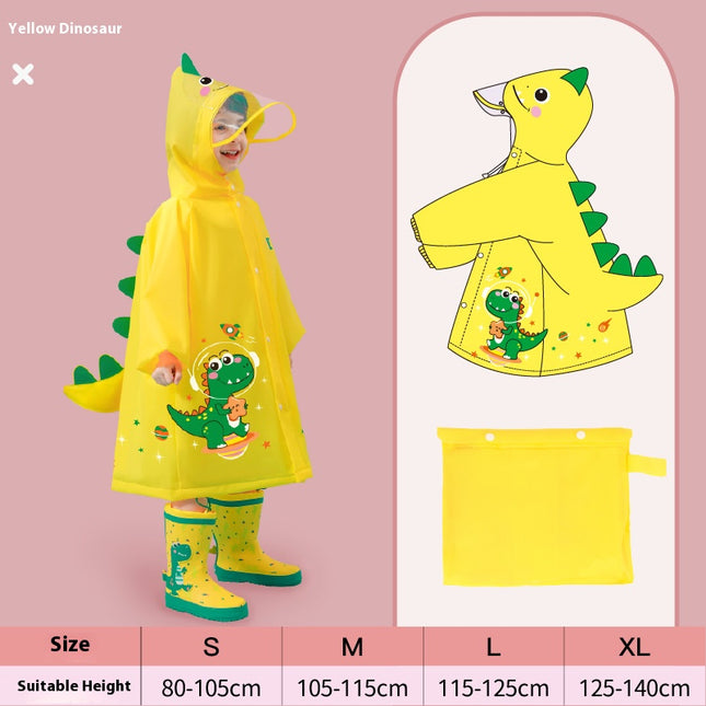 Yellow dinosaur  Kids Waterproof Raincoat with Expandable Backpack Slot Hooded Rain Jacket for Boys & Girls School & Outdoor(size:M)