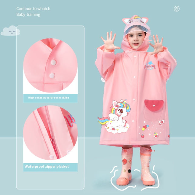 Pink unicorn  Kids Waterproof Raincoat with Expandable Backpack Slot Hooded Rain Jacket for Boys & Girls School & Outdoor(size:S)