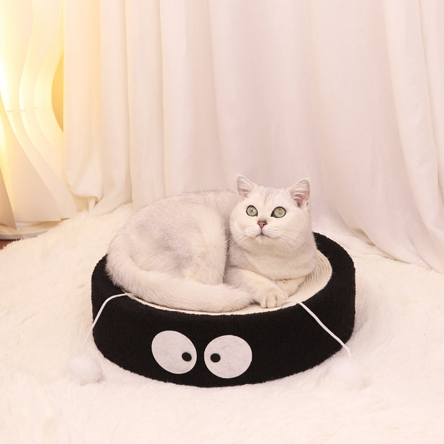 Round Black Coal Balls Large Cat Scratcher Bed 2 in 1 Sisal Scratching