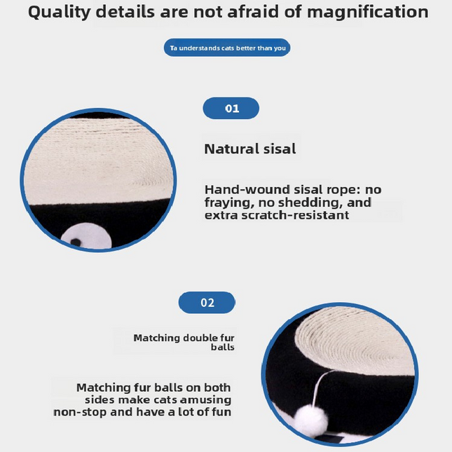 Round Black Coal Balls Large Cat Scratcher Bed 2 in 1 Sisal Scratching
