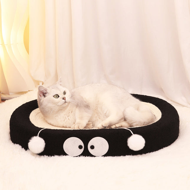 Oval-Shaped Black Coal Balls Large Cat Scratcher Bed 2 in 1 Sisal
