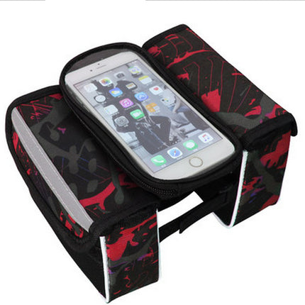 Red Bicycle Top Tube Frame Bag with Detachable Touch Screen Phone Holder Waterproof Double Pouch Cycling Saddle Bag for Mountain Bikes
