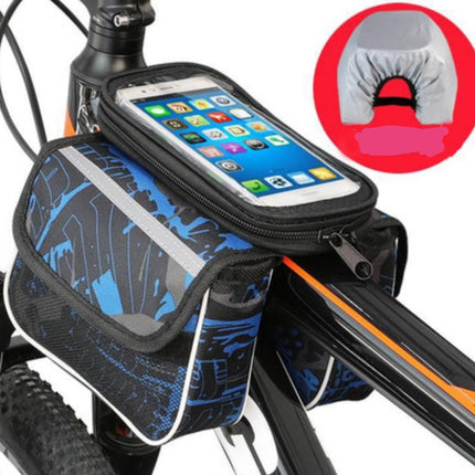 Red Bicycle Top Tube Frame Bag with Detachable Touch Screen Phone Holder Waterproof Double Pouch Cycling Saddle Bag for Mountain Bikes