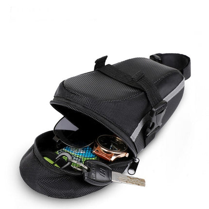 Blue Water Resistant Bicycle Saddle Bag Under Seat Wedge Pack with Reflective Strip and Quick Release Strap for MTB Road Bikes