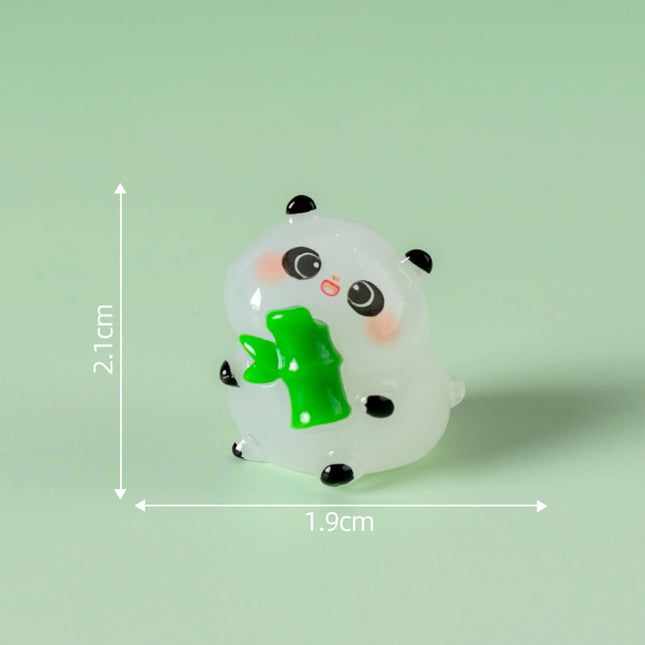 5-PCS Transparent large bamboo Cute Glow in the Dark Panda Figurines Resin Miniature Ornaments for DIY Fairy Gardens and Micro Landscapes