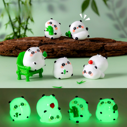 5-PCS Transparent large bamboo Cute Glow in the Dark Panda Figurines Resin Miniature Ornaments for DIY Fairy Gardens and Micro Landscapes