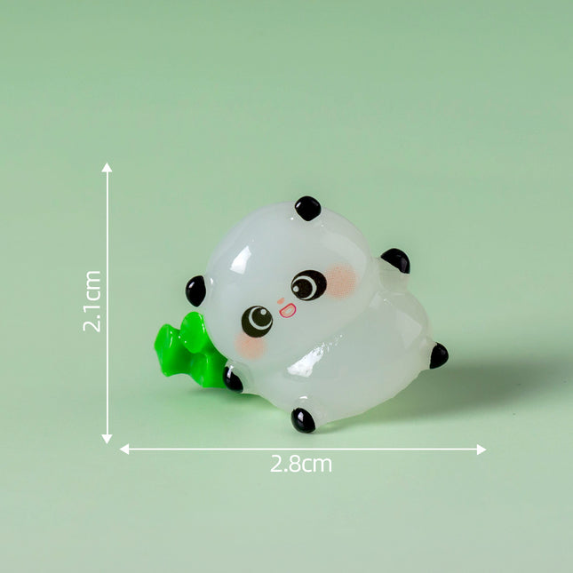5-PCS Transparent lying bamboo Cute Glow in the Dark Panda Figurines Resin Miniature Ornaments for DIY Fairy Gardens and Micro Landscapes