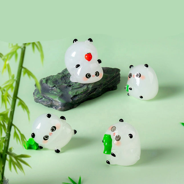 5-PCS Transparent small bamboo Cute Glow in the Dark Panda Figurines Resin Miniature Ornaments for DIY Fairy Gardens and Micro Landscapes