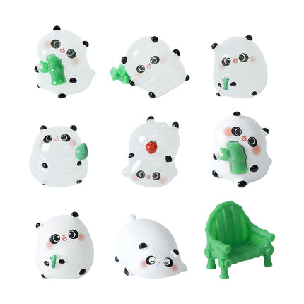 5-PCS Transparent small bamboo Cute Glow in the Dark Panda Figurines Resin Miniature Ornaments for DIY Fairy Gardens and Micro Landscapes