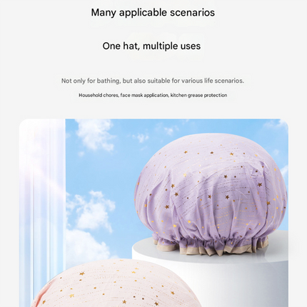3 Pack The light green of the starry sky Double Layer Shower Cap for Women Waterproof Bath Hair Cover Reusable Elastic Hat for Spa Salon and Home Use