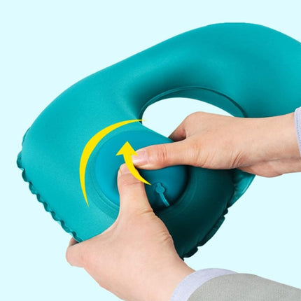 2-PCS Grey  Inflatable Travel Neck Pillow Press to Inflate U-Shape Soft Flocking Support Cushion for Airplane Car & Camping Portable Air Pump Design
