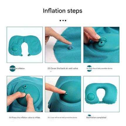 2-PCS Grey  Inflatable Travel Neck Pillow Press to Inflate U-Shape Soft Flocking Support Cushion for Airplane Car & Camping Portable Air Pump Design