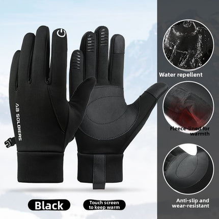 Grey Winter Thermal Gloves for Men Outdoor Cycling Driving Waterproof Touch Screen Warm Fleece Lining Anti-Slip(Size:L)