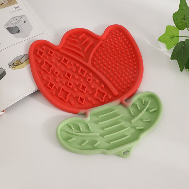 2-Pcs Red Tulip Shaped Silicone Pet Licking Mat Slow Feeder Dog Cat