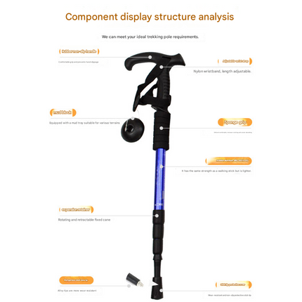 Black Professional Outdoor Trekking Pole – Lightweight Aluminum Alloy Adjustable Walking Stick with Shock Absorption System for Hiking, Climbing, and Kids | 4-Section Collapsible Design with Ergonomic Curved Handle
