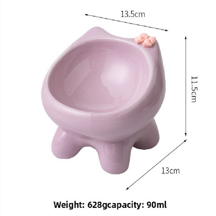 Beige Ceramic Elevated Cat Bowl Tilted Raised Pet Feeder with Anti-Slip Base Cute Design for Wet or Dry Food Ideal for Australian Pets
