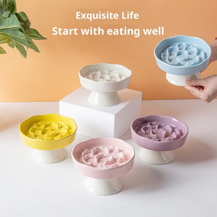 Pink Ceramic Elevated Slow Feeder Bowl Raised Pet Dish 310ml Anti-Vomit Puzzle Design for Cats and Small Dogs Healthy Digestion Sturdy Base