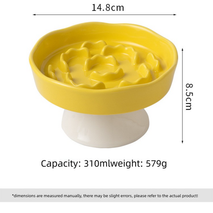 Blue Ceramic Elevated Slow Feeder Bowl Raised Pet Dish 310ml Anti-Vomit Puzzle Design for Cats and Small Dogs Healthy Digestion Sturdy Base
