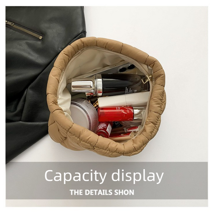 Rose red Puffer Makeup Bag Quilted Pouch Cosmetic Organizer Bag Soft Nylon Travel Toiletry Bag Zipper Handbag for Women
