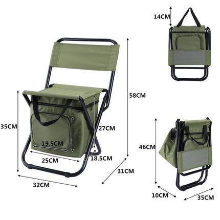Blue 3-in-1 Portable Folding Camping Chair with Built-in 10L Cooler Bag Lightweight Backpack Stool for Fishing Beach and Outdoor Picnics
