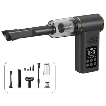 Black 4-in-1 Car Vacuum Cleaner and Tyre Inflator Portable Cordless Air Pump with LED Light and Digital Pressure Gauge