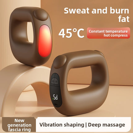 Brown Portable Fascia Massage Ring Vibration Massager with Heat and LED Display for Muscle Relaxation and Body Shaping