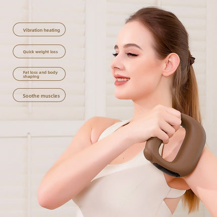 Brown Portable Fascia Massage Ring Vibration Massager with Heat and LED Display for Muscle Relaxation and Body Shaping