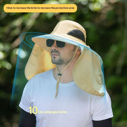 Khaki UPF 50+ Sun Protection Fishing Hat Wide Brim Neck Flap Quick Dry Bucket Hat for Outdoor Hiking and Gardening